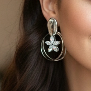 Luxury Crystal Floral Hoop Drop Earrings - Image 2