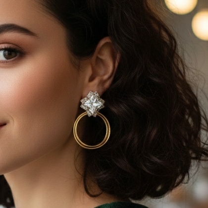 Luxury Crystal Floral Hoop Drop Earrings - Image 3