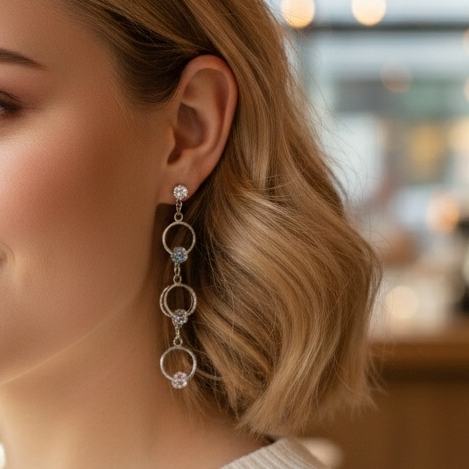 Luxury Crystal Floral Hoop Drop Earrings - Image 7