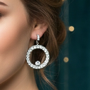 Luxury Crystal Floral Hoop Drop Earrings - Image 4