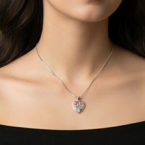 Elegant Silver Heart Crystal Pendant Necklace