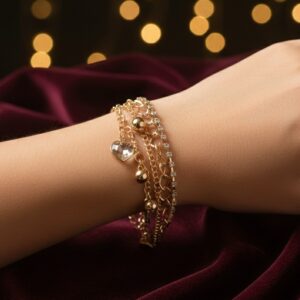 Luxury Gold Multi-Layer Charm Bracelet with Heart Pendant