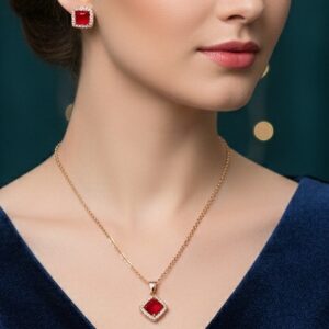 Elegant Pendant Necklace with Matching Stud Earrings