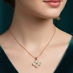 Delicate Rose Gold Leaf Crystal Pendant Necklace