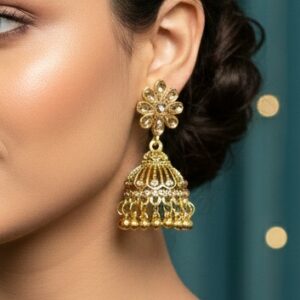 Elegant Floral Jhumka Earrings – Traditional Drop Design