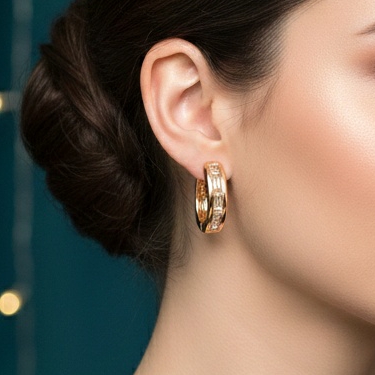 Elegant Gold Double Hoop Earrings with Crystal Accents
